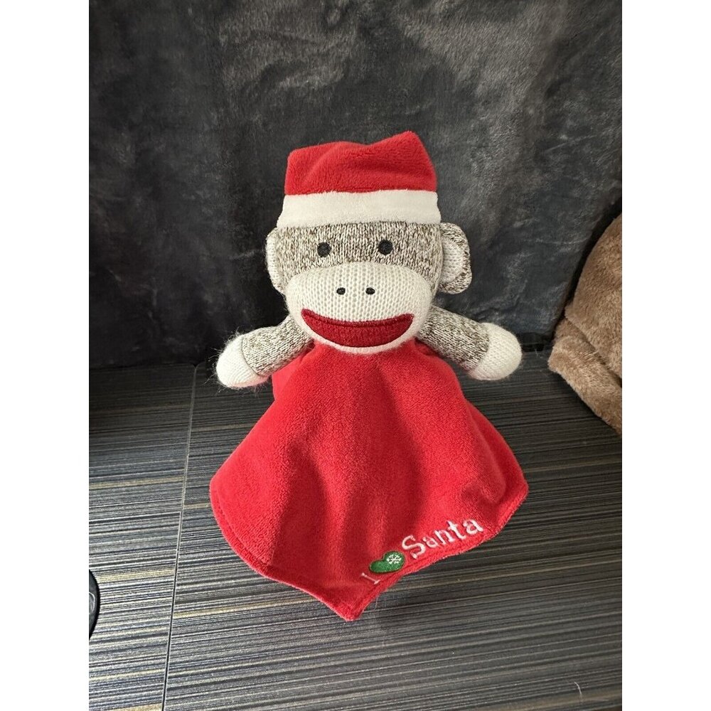 Baby Starters Sock Monkey I Love Heart Santa Christmas Lovey Rattle Blanket